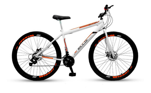 Mountain bike Ello Bike Velox aro 29 21v freios de disco mecânico câmbios Ltx cor branco/laranja