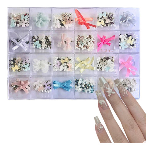 1800 Moños Coquette Cristales Perlas + Caja Acrilica Color Mix De Color