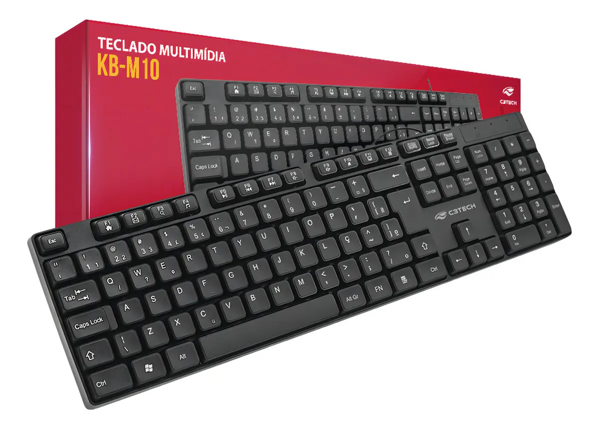 Teclado Abnt2 Multmídia Preto KB-M10BK C3tech Com Fio Usb Ergônomico