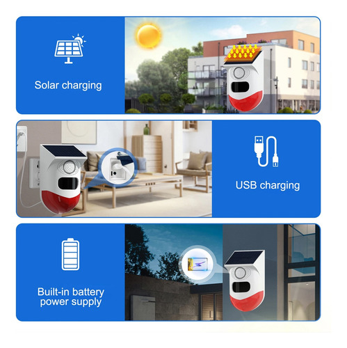 Alarma Solar Con Sensor De Movimiento, 120 Db, Sirena Fuerte