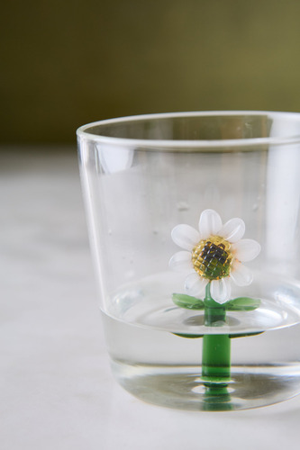 Taza Mug De Vidrio Transparente Manija Verde Flor