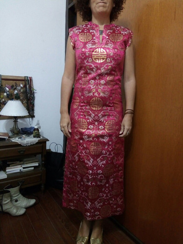 Qipao Vestido Tradicional Chino Brocado Seda Calidadad T. M