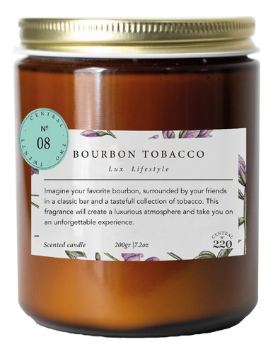 Central220, 08 Bourbon Tobacco Vela Mediana 200 Gr