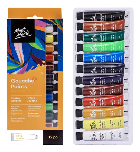 Set 12 Temperas Gouache Mate De 12ml Signature Mont Marte