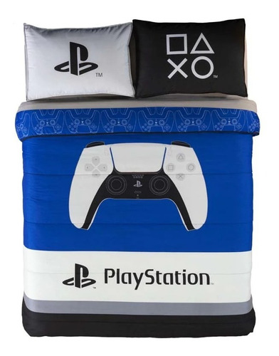 Juego De Edredon Matrimonial Playstation Doble Vista Vianney Color Azul