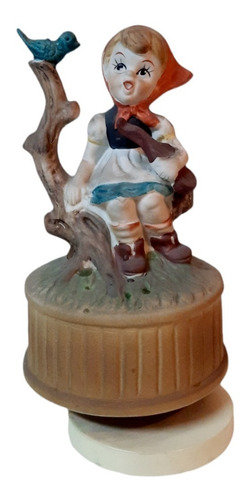Figura Estatua Adorno Porcelana Musical Giratorio Niña 001