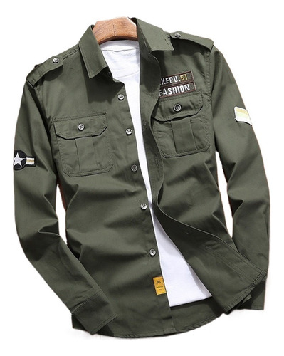 Camisas Para Hombre, Estilo Militar Informal, Retro, Entallb