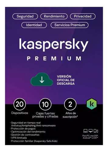 Kaspersky Premium ( Total Security ) 2024 / 20 Pcs  2 Años  