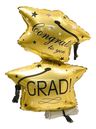 2 Globos Metalicos 61cm Doble Birrete Dorado Congrats Grad!