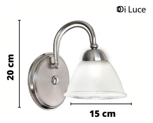 Imagen 2 de 5 de Aplique De Pared Vidrio 1 Luz Niquel Vidrio Satinado Clasico
