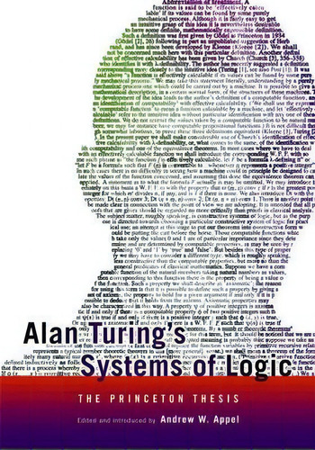 Alan Turing's Systems Of Logic : The Princeton Thesis, De Andrew W. Appel. Editorial Princeton University Press, Tapa Dura En Inglés