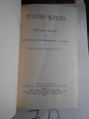 Alfieri, Vittorio. Teatro Scelto Firmado Encuadernado   N