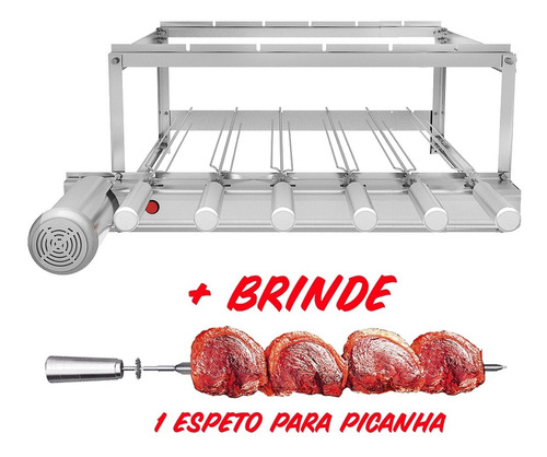 Churrasqueira Inox Gira Grill 6 Espetos Giratórios + Brinde