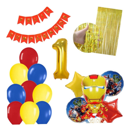 Combo Deco Iron Man Globo 3d+estrellas Feliz Cumple