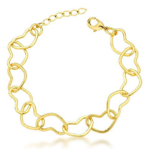 Pulseira Elo Coração 10,7mm Banhada Ouro 18k - 17cm