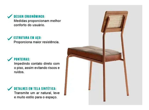 Cadeira 1741 Kit 4 Uni Cobre/linho Areia/courino Caramelo-ca