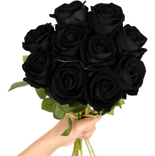 Rosas Negras Falsas Con Tallo De 6 Cm Diametro Pack 10