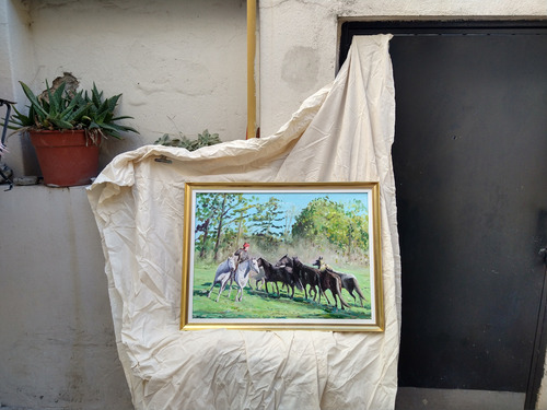 Cuadros Caballos Tropillas Costumbrismo Pintado A Mano 50x70