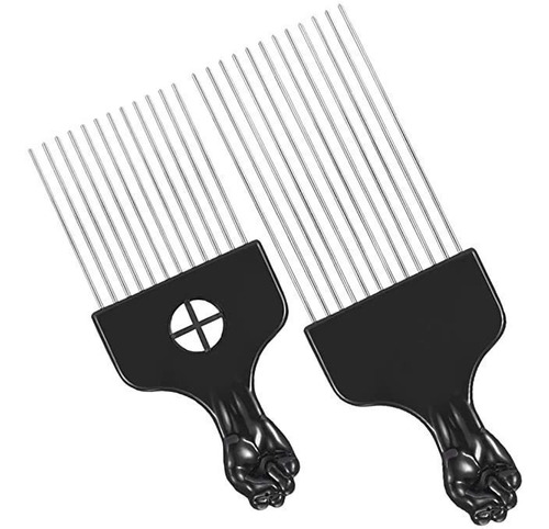 2 Unids Afro Peine Negro Metal Pick Peine Pelo Herramientas.