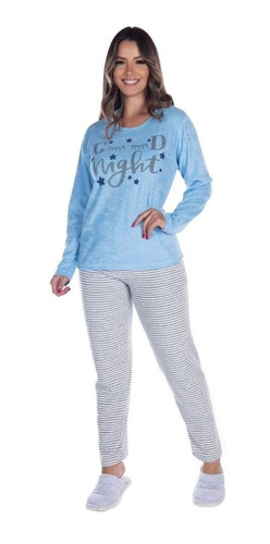 Pijama Frio Feminino Plush Inverno Aberto Manga Longa Quente