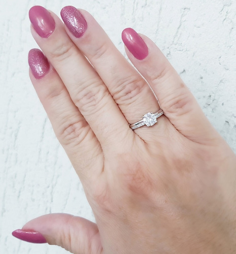 Anel Feminino Solitário Noivado Pedra Zirconia Prata 925