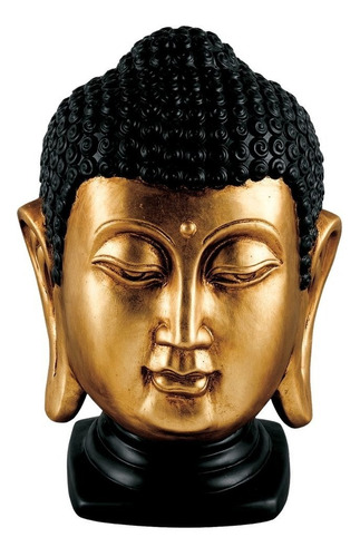 Escultura De Cabeça De Buda Em Cerâmica Cor Dourada