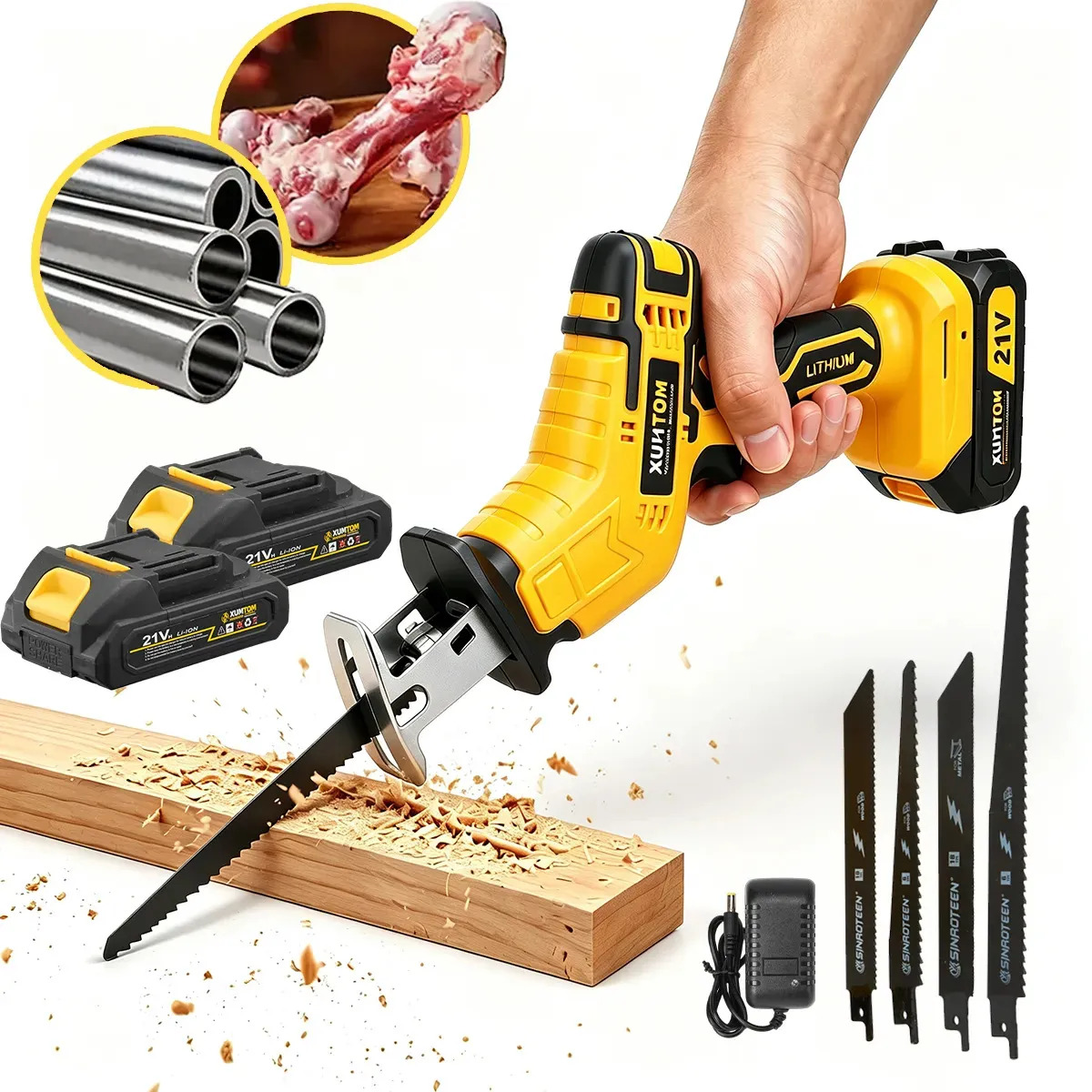 Serra Sabre Elétrica 21V Portátil com 2 Baterias Bivolt Corta Carne e Osso, Ideal para Açougue, Frigorífico e Abrir Boi