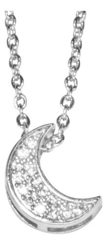 Collar Plateado Dije Luna Sirconia Acero Inoxidable Mujer