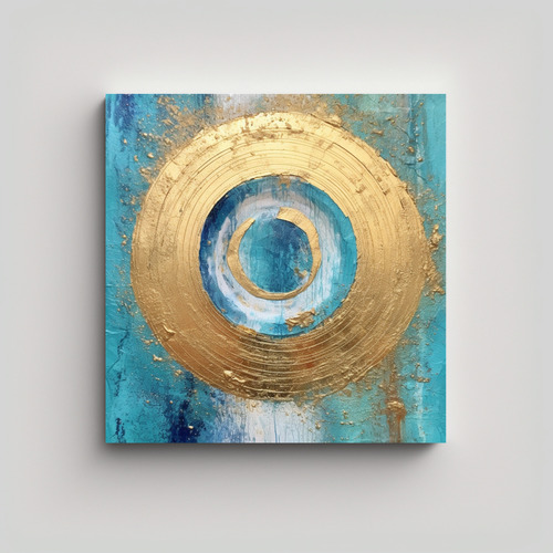 50x50cm Cuadros Estilo Líneas Finas Azul Y Círculo Dorado