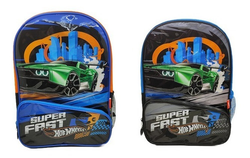 Hot Wheels Mochila C/ Carro 16 PuLG Escolar Autos Super Fast