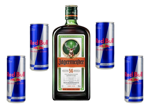 Oferta Única Combo Jagermeister 700ml + 4 Red Bull 250ml 