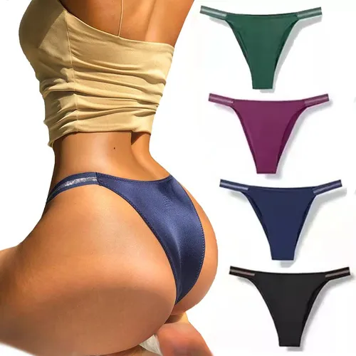 Paquete De 4 Bragas Sexy Para Mujer Tanga De Seda De Hielo Meses Sin Interés