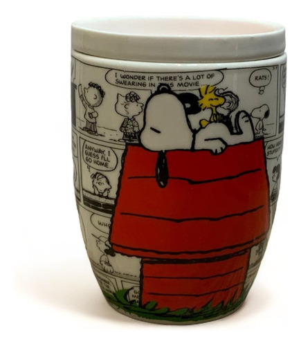 Taza De Porcelana Con Tapa De Peanuts 385ml Color Blanco Snoopy