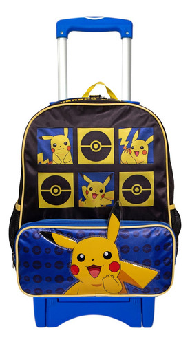 Mochila Pokemon Original Ruz Primaria Con Ruedas Azul Liso