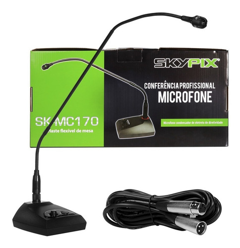 Microfone De Mesa Profissional Gooseneck Sk-mc170 Skypix Cor Preto