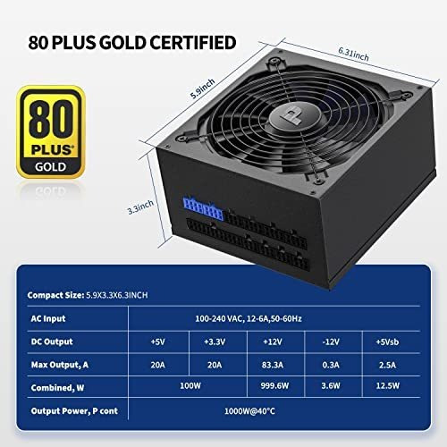 Fuente De Alimentación Pystar 1000w 80+ Gold Full Modular Ps