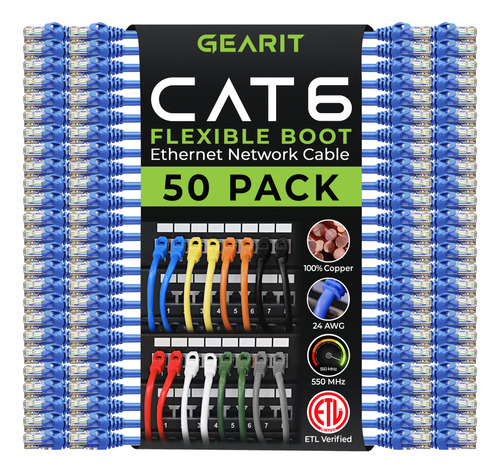 Gearit Paquete De 50 Cables De Conexion Cat6 De 1.5 Pies / 1