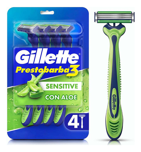 Rastrillo Gillette Prestobarba3 Sensitive Con Aloe Vera 4uds