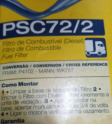 2 Filtro Combustível Psc72/2 Agrale Mwm Cummins Volvo Scania