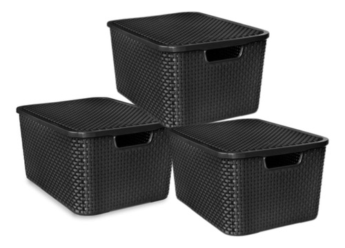 Set Juego 3 Cestos Organizadores Simil Rattan 7l C/tapa