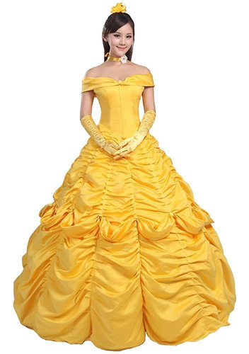 Cosplay Princesa Satinado Vestido Amarillo De Ainiel Mujeres