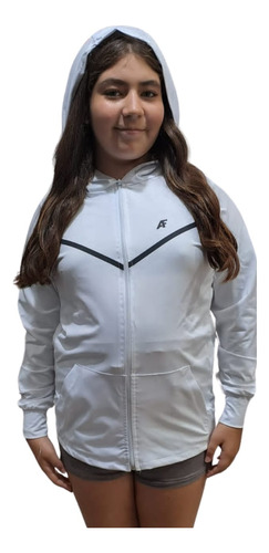 Campera Deportiva Microelastizada Blanca, Capucha Sgind