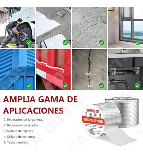 Cinta Impermeable Aluminio 5cm X 10mts - Repara Goteras, Techos Y Filtraciones - Incluye 3 Piezas - Resistente Al Agua Y Duradera