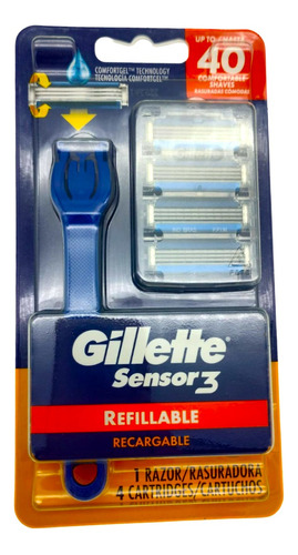 Rastrillo Gillette Sensor 3 Recargable Con 4 Cartuchos