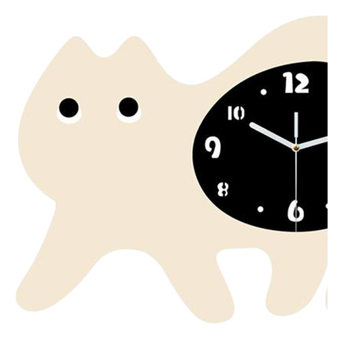 Reloj De Pared Con Forma De Gato, Silencioso, Fácil Beige