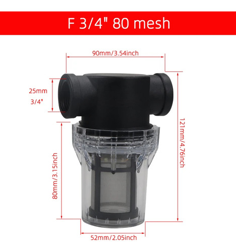 Filtro De Agua Cartucho Lavable 80 Mesh 1/2 Acero Inoxidable