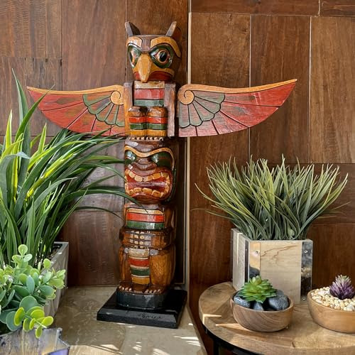 Escultura De Tótem De Águila Estilo Costa Noroeste, Pintada