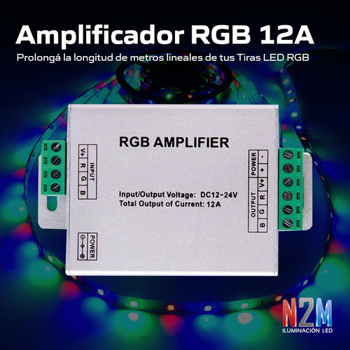 Imagen 6 de 10 de Amplificador Led 12a Tira 5630 5050 3528 2835 Rgb 12-24v