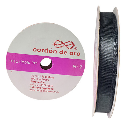 Cinta De Raso Doble Faz N°2 (10mm) X Rollo De 10mts Gris Grafito Cordón De Oro