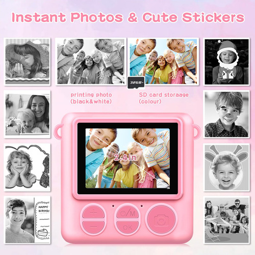 Cámara Para Niños Enerhamp Instant Print Con Tarjeta De 32 G